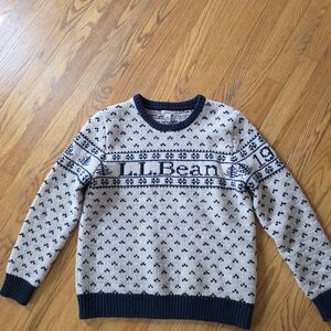 L.L. Bean Womens Cream and Navy Fair Isle Wool Sweater